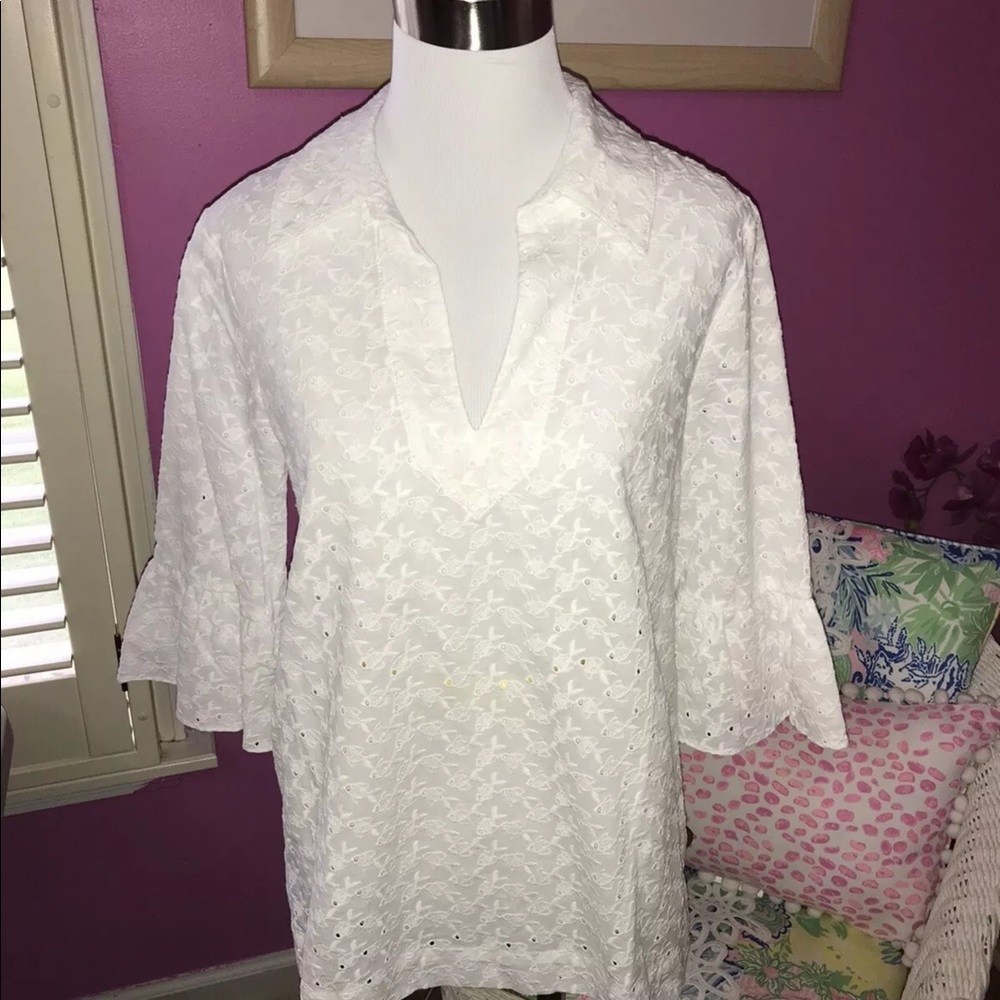 Lilly Pulitzer NWT Ginger Top Resort White Fishy Eyelet Size XS - Picture 3 of 7